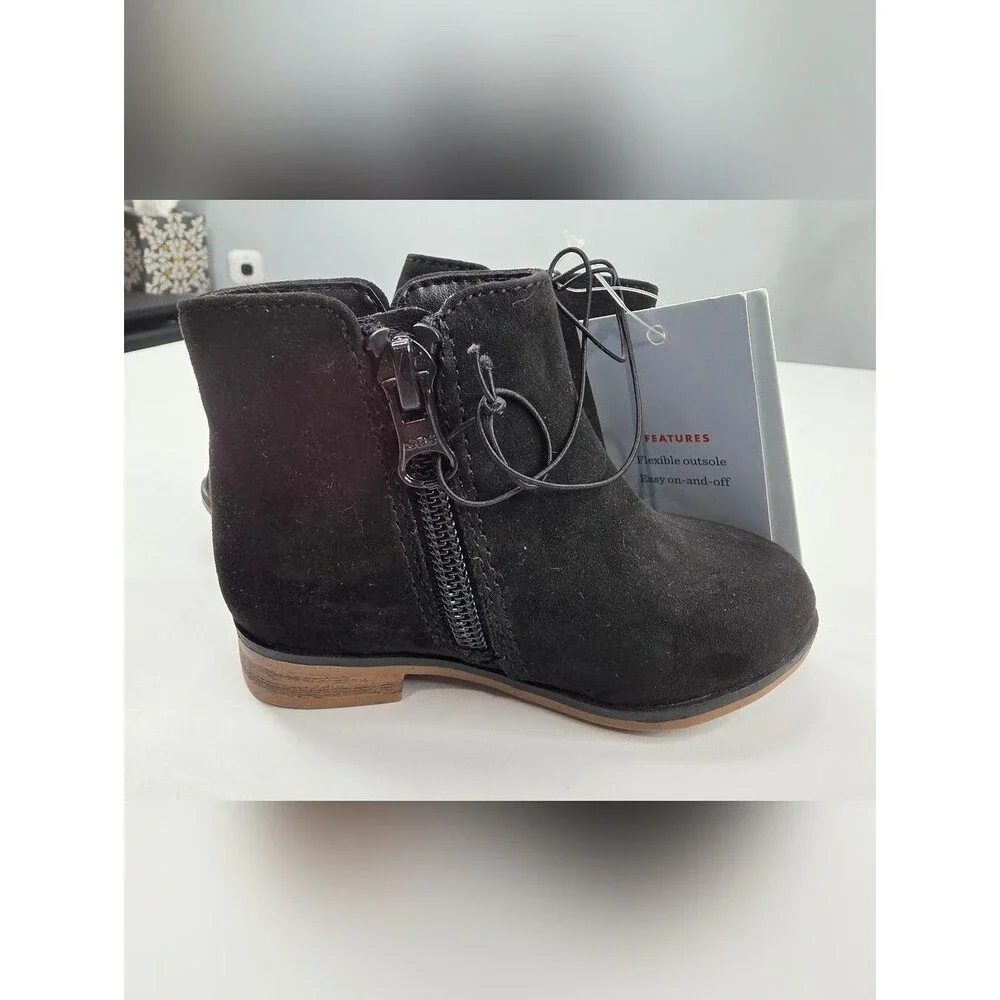 NWT Cat & Jack Girls' Suede Ankle Boots Size 5 Black 4012-